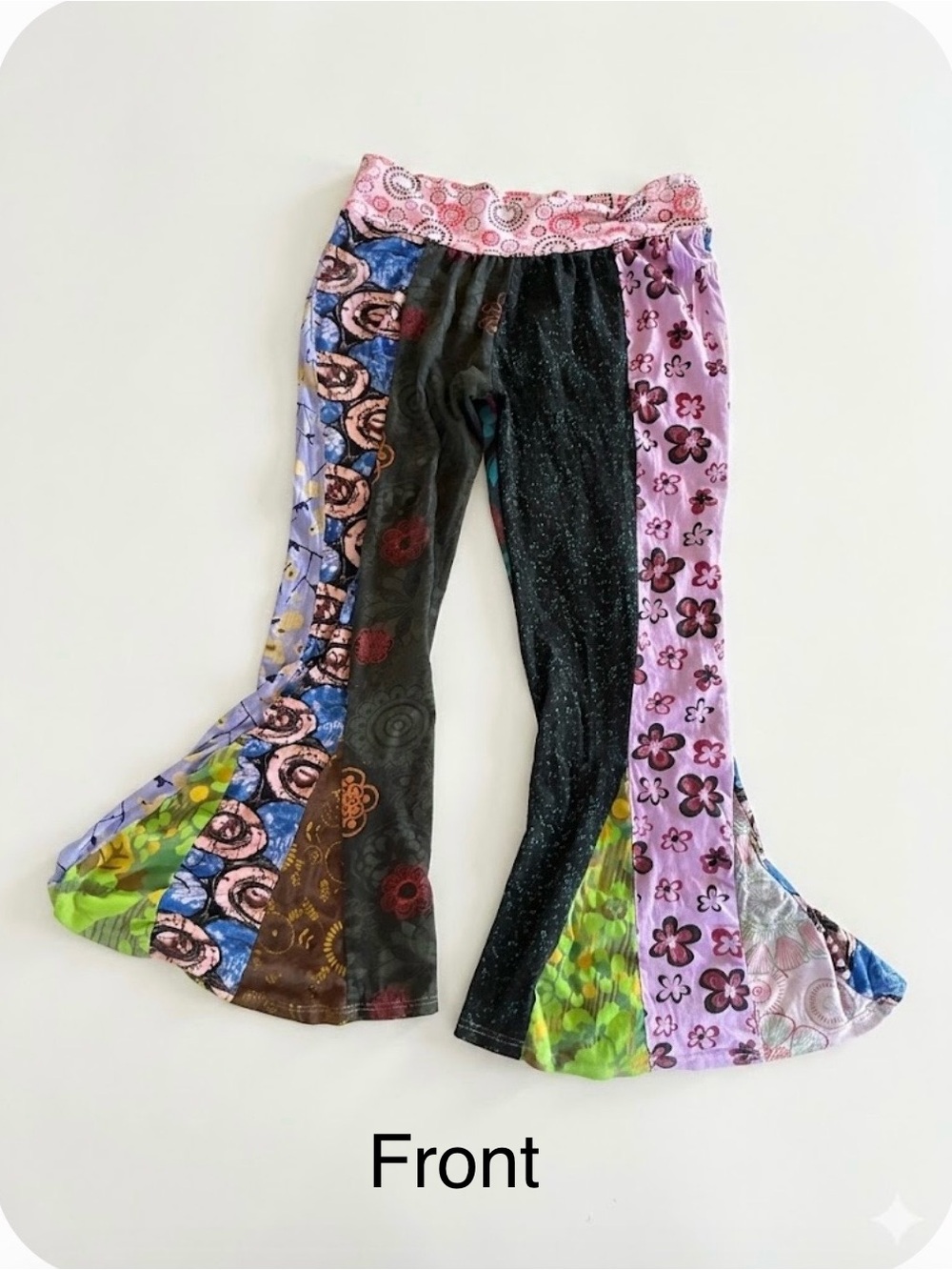 Jayli Patchwork Bell Bottom Flare Pants - Size Large